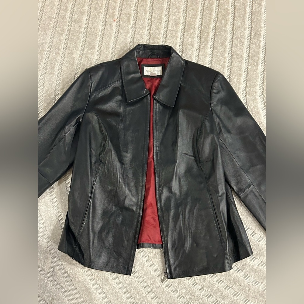 Vintage Worthington Black Leather Collared Zip Jacket - XL - Picture 3 of 11